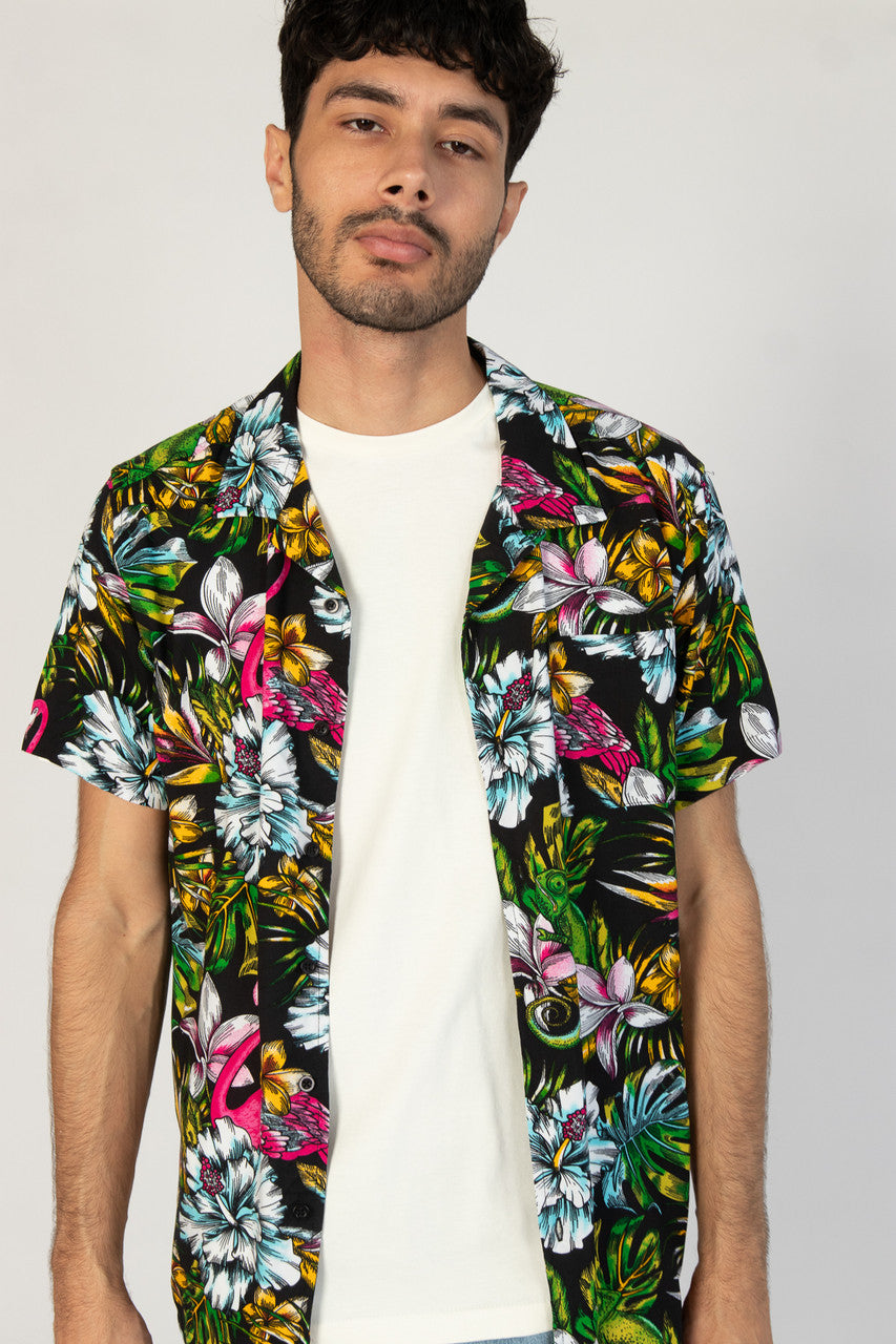 Midnight Flamingo Button Up Shirt