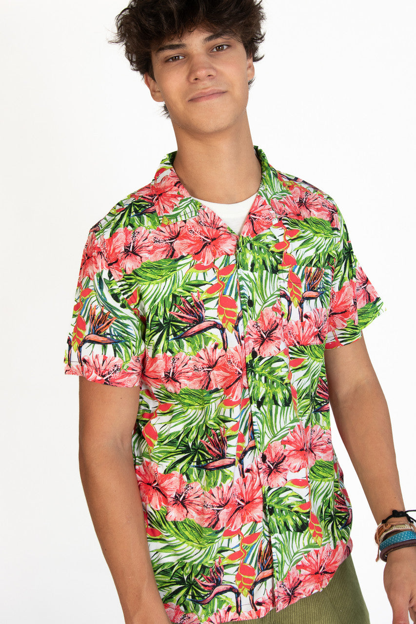 Pink Hibiscus Button Up Shirt