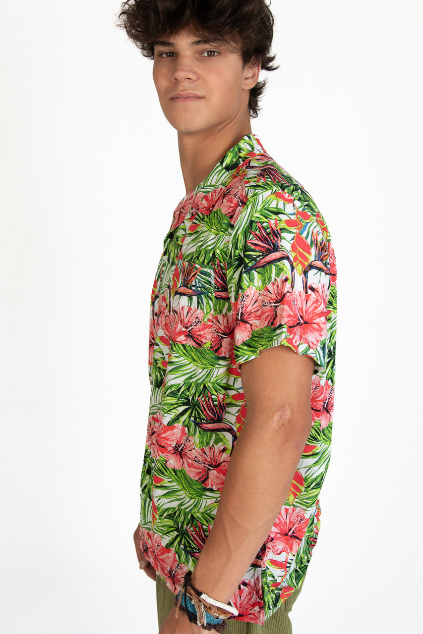 Pink Hibiscus Button Up Shirt