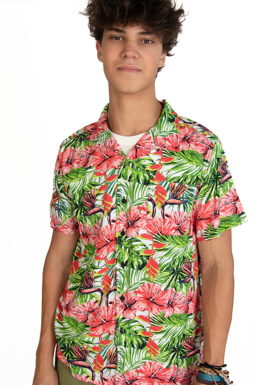 Pink Hibiscus Button Up Shirt