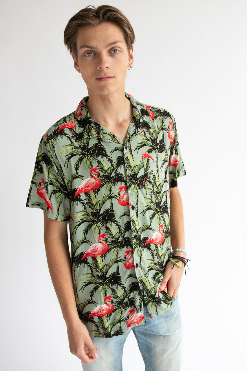Flamingo Palms Button Up Shirt