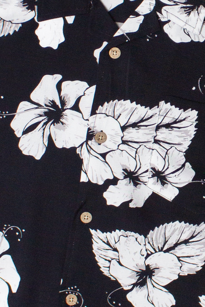 Hibiscus Black & White Hawaiian Shirt