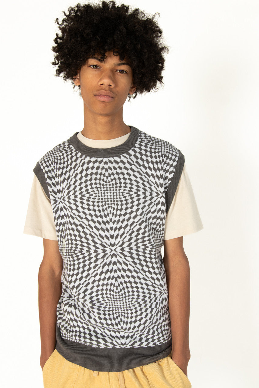Charcoal Trippy Checker Sweater Vest