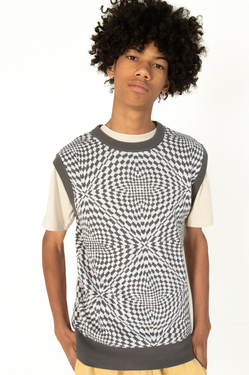 Charcoal Trippy Checker Sweater Vest