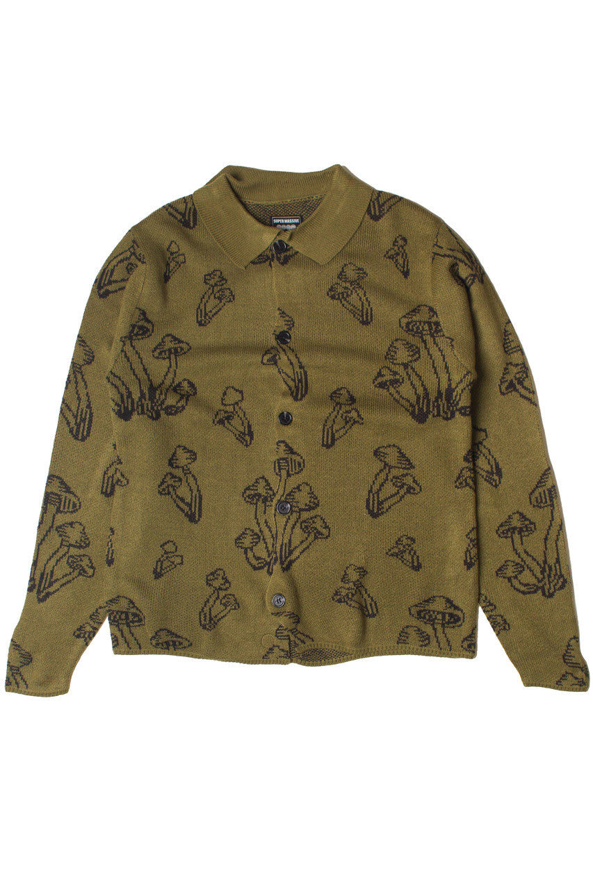Olive Mushrooms Collared Cardigan