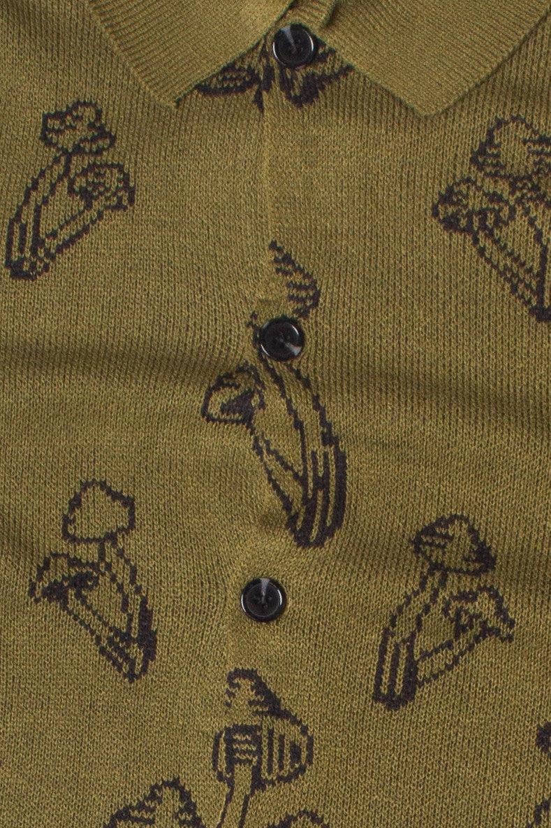 Olive Mushrooms Collared Cardigan