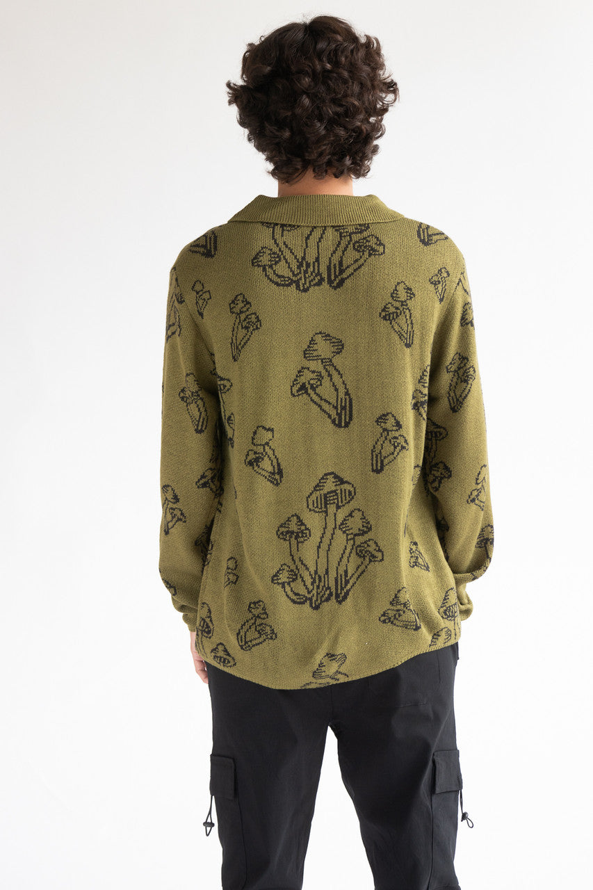 Olive Mushrooms Collared Cardigan