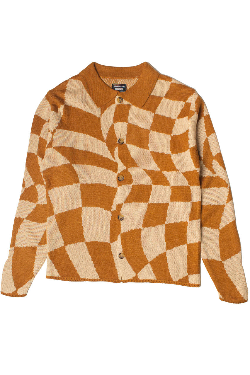 Butterscotch Checkered Collared Cardigan
