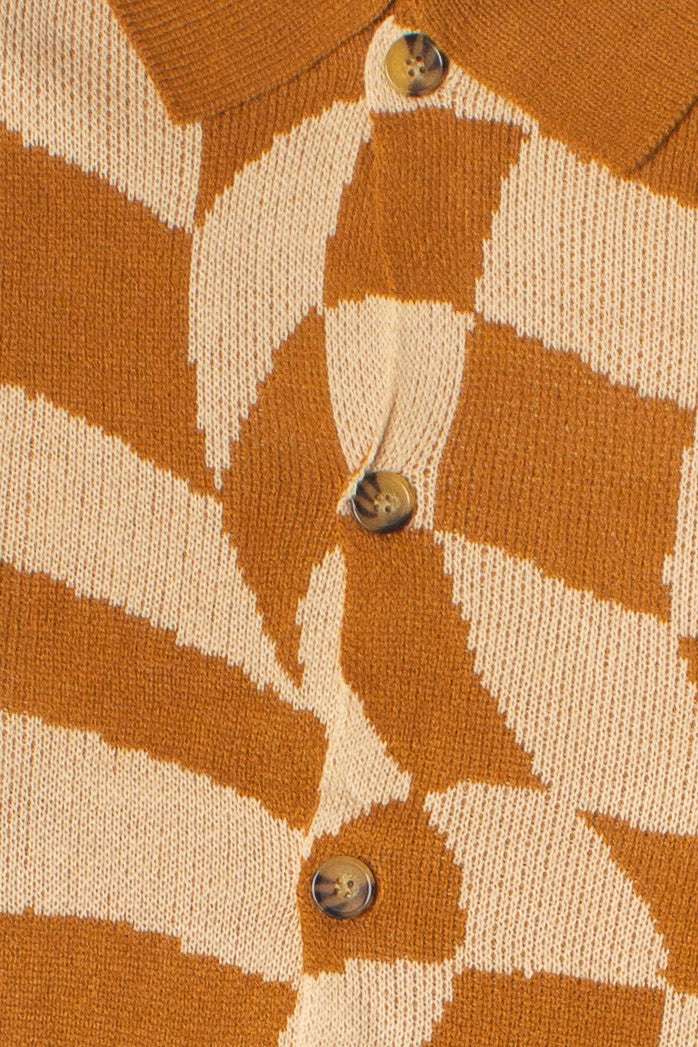 Butterscotch Checkered Collared Cardigan