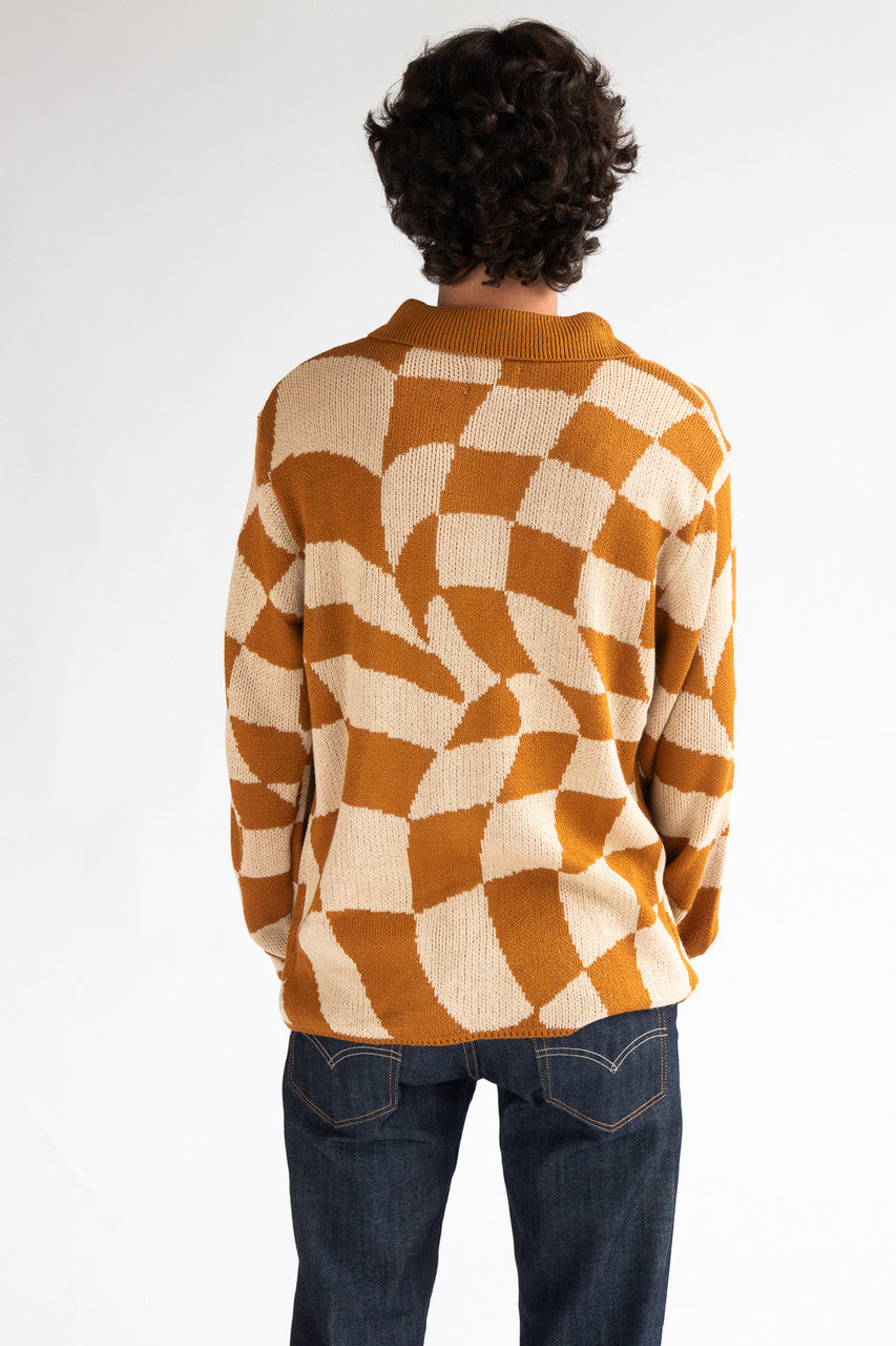 Butterscotch Checkered Collared Cardigan