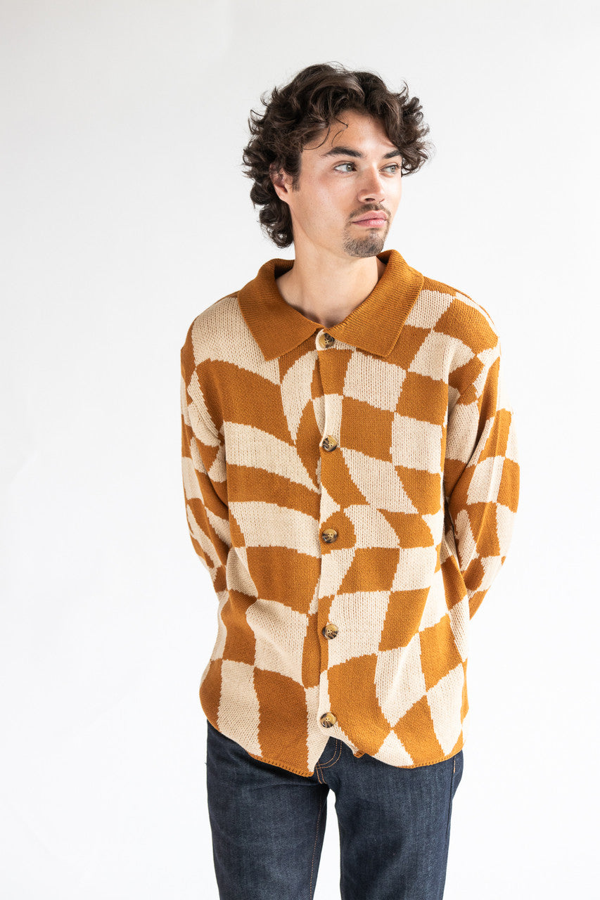 Butterscotch Checkered Collared Cardigan