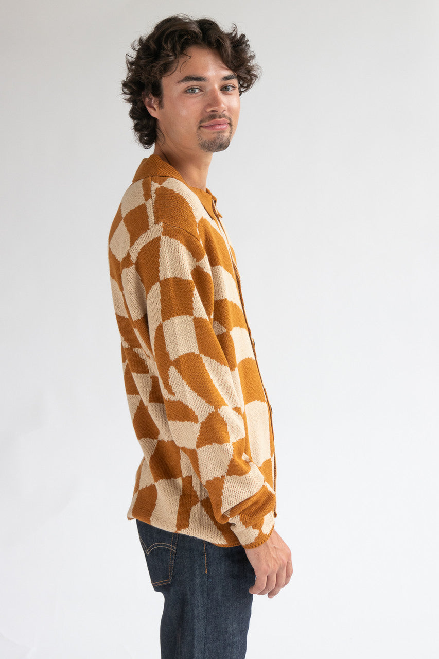 Butterscotch Checkered Collared Cardigan