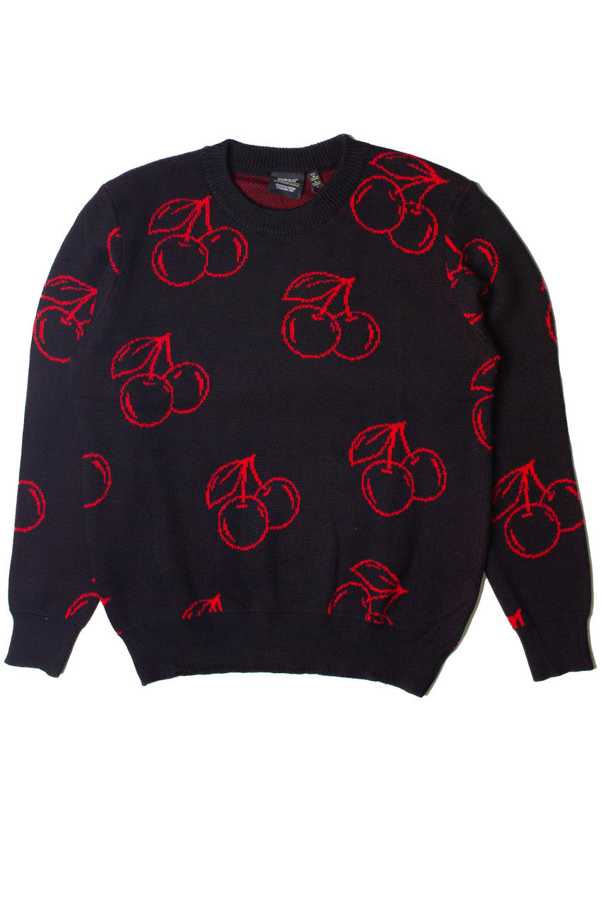 Black sweater with red cherry pattern