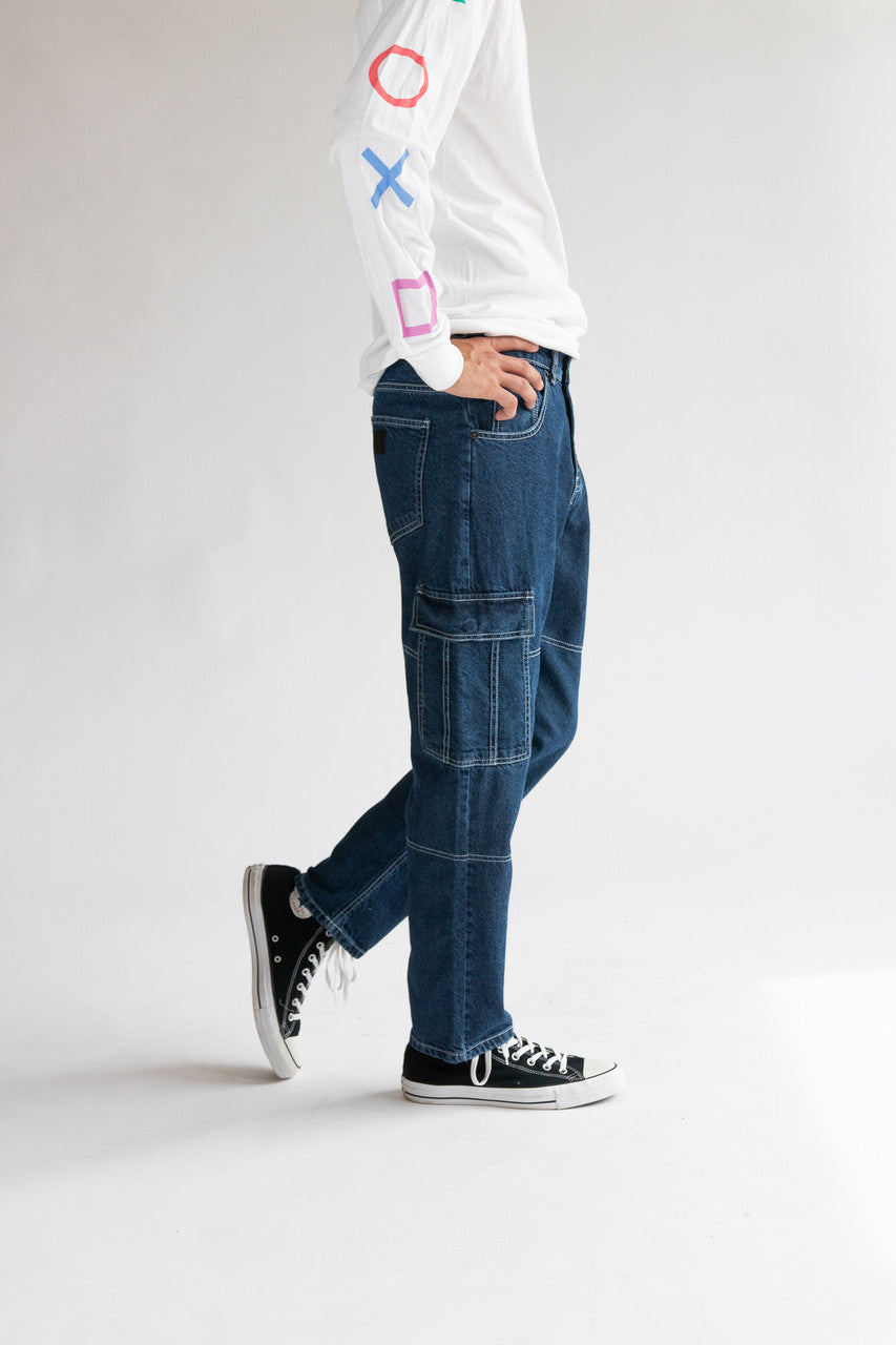 Contrast Stitch Cargo Jeans