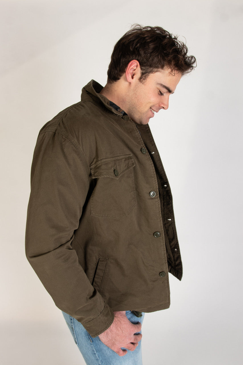 Olive Button Up Shirt Jacket