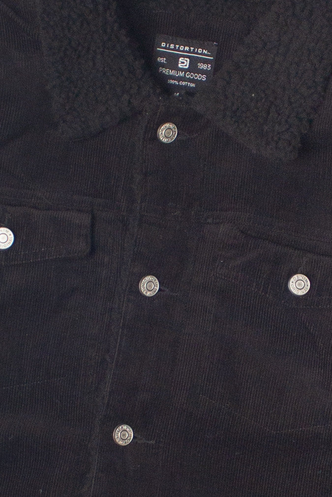 Black Sherpa Lined Corduroy Trucker Jacket