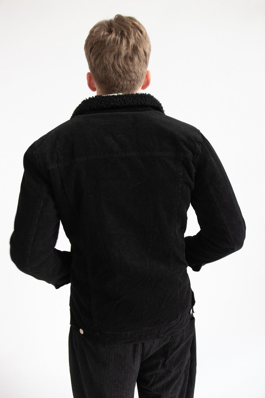 Black Sherpa Lined Corduroy Trucker Jacket