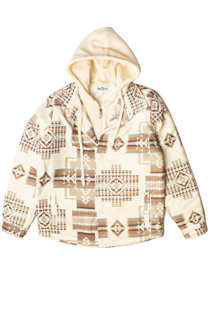 Geometric Print Layered Hoodie Shacket