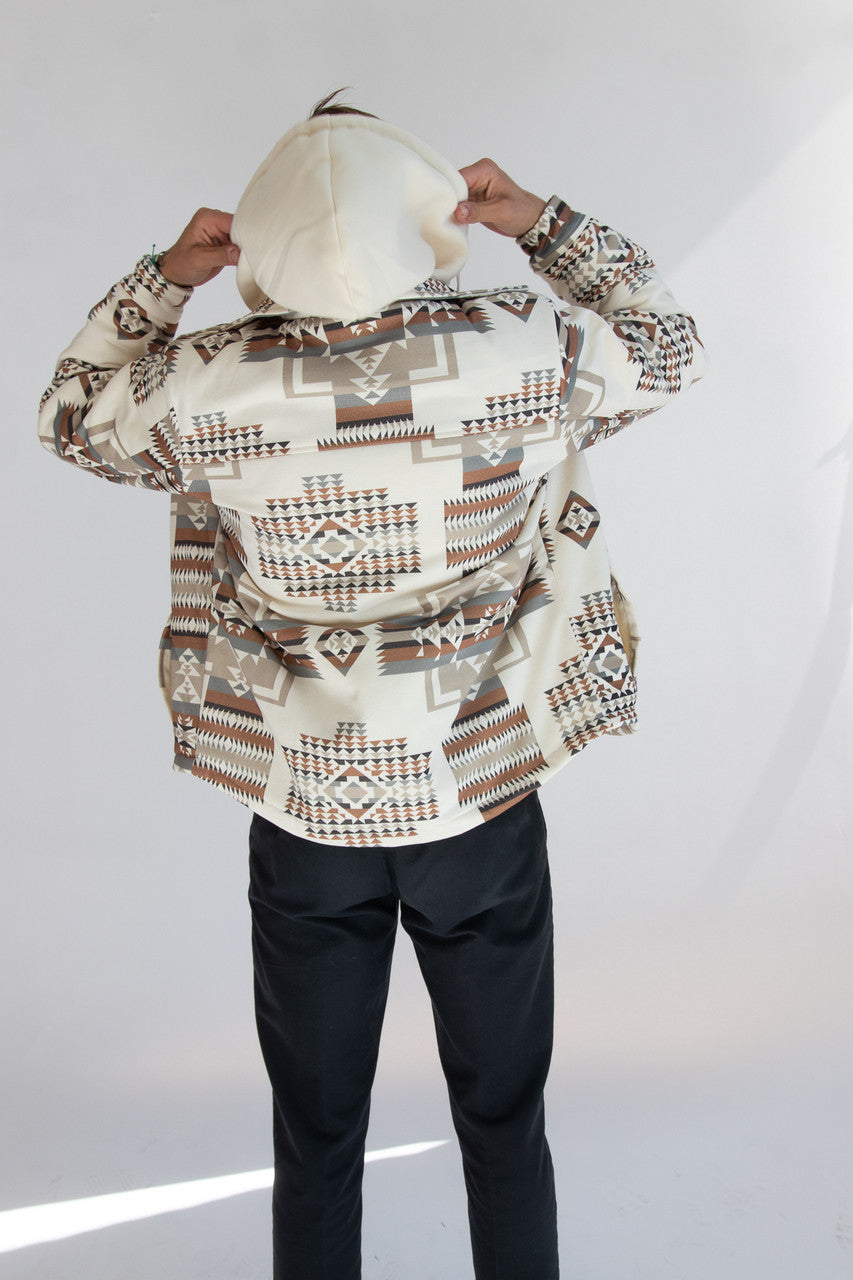 Geometric Print Layered Hoodie Shacket