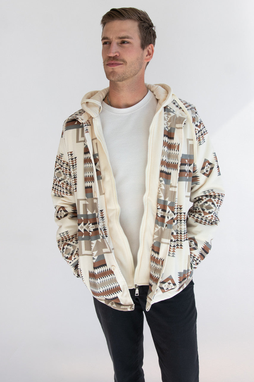 Geometric Print Layered Hoodie Shacket