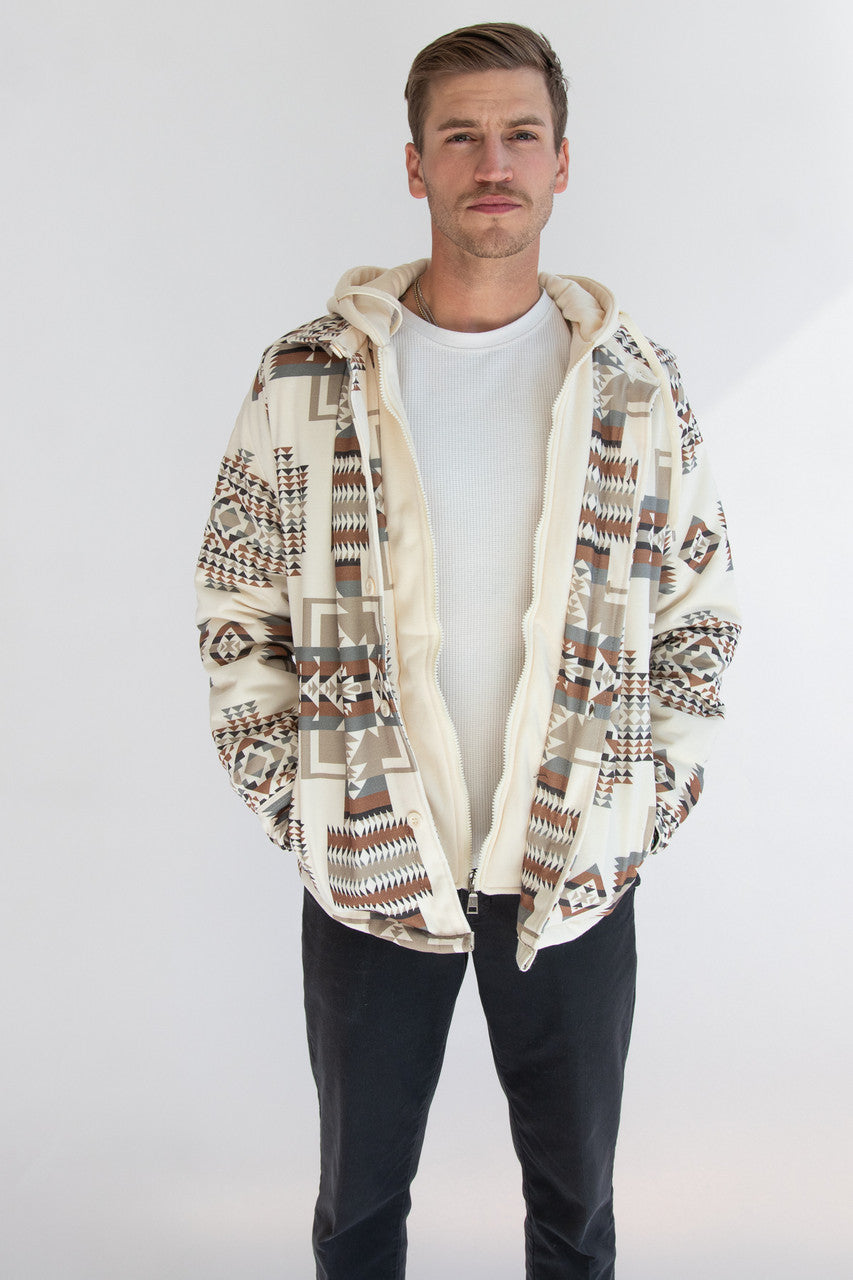 Geometric Print Layered Hoodie Shacket