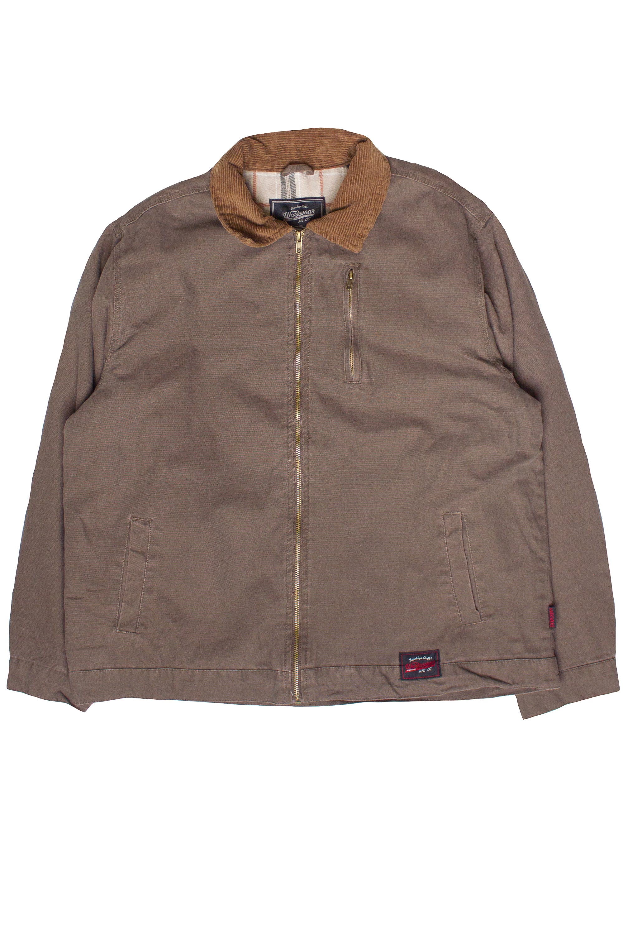 Corduroy Collar Canvas Jacket - Brown