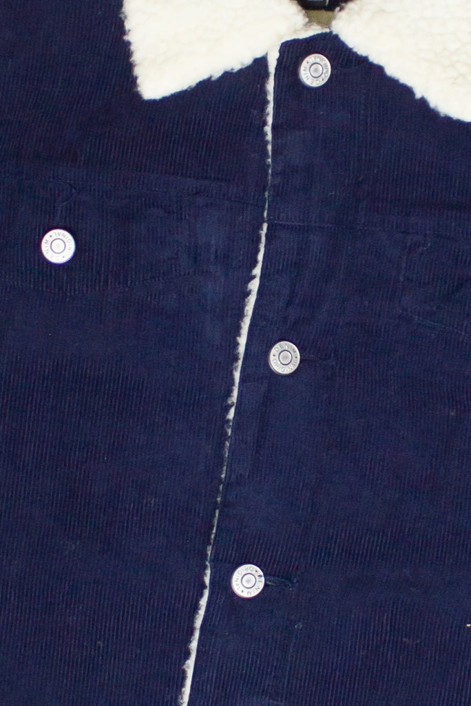Corduroy Sherpa Lined Trucker Jacket - Navy