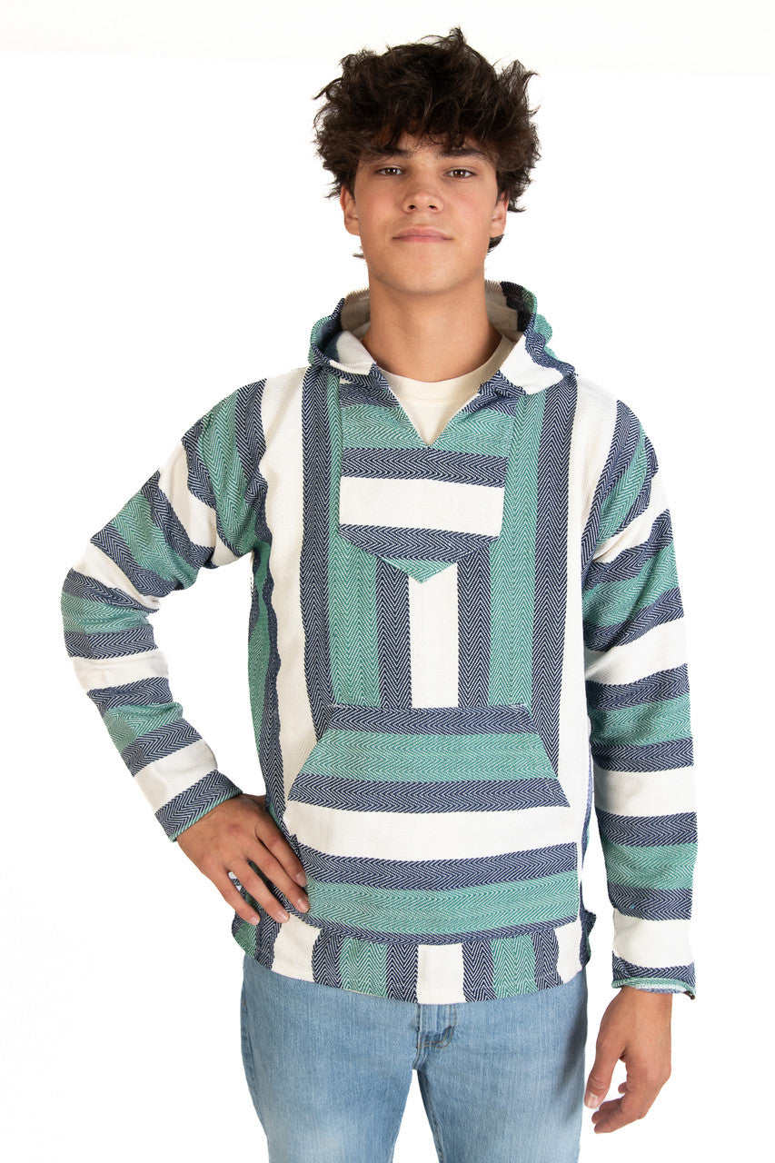 Lightweight Green & Navy Baja Hoodie