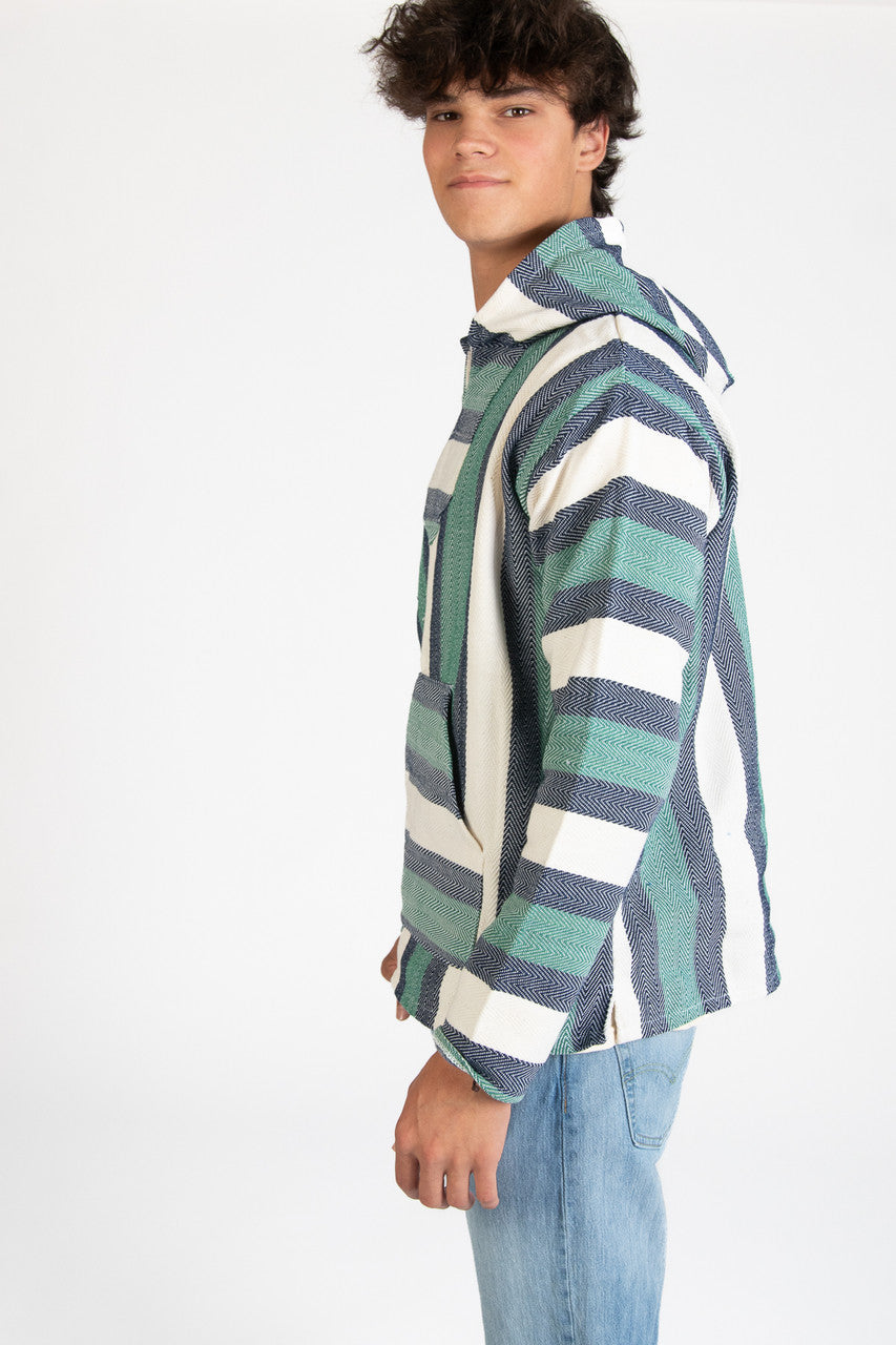 Lightweight Green & Navy Baja Hoodie