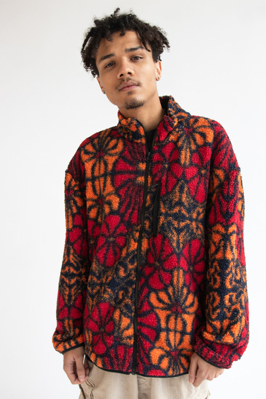 Floral Faux Sherpa Zip Up Jacket