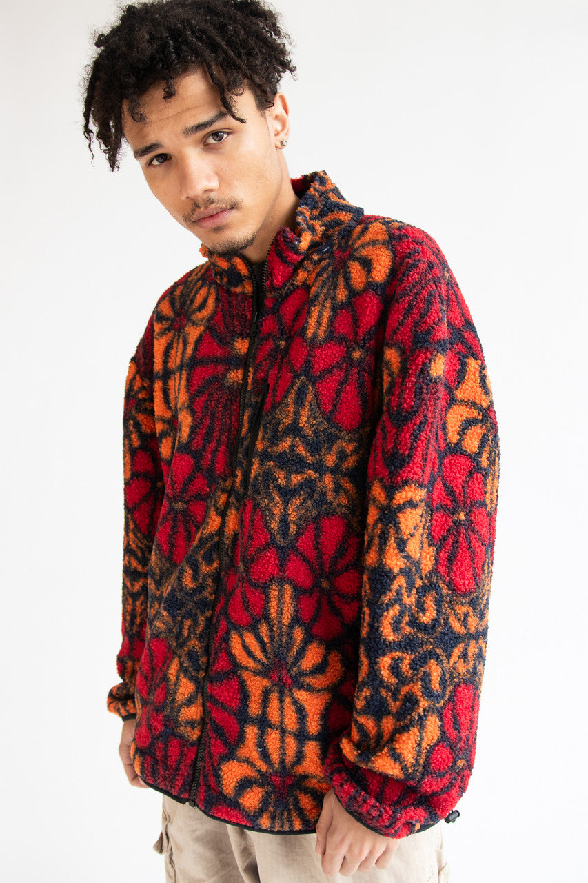 Floral Faux Sherpa Zip Up Jacket