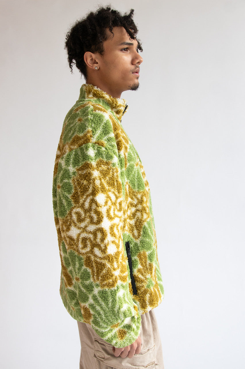 Floral Faux Sherpa Zip Up Jacket