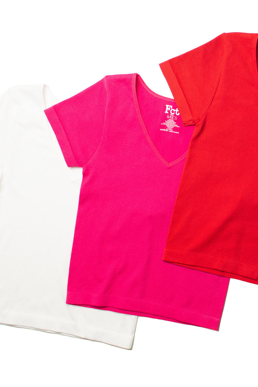 Hot Pink Seamless V Neck Tee