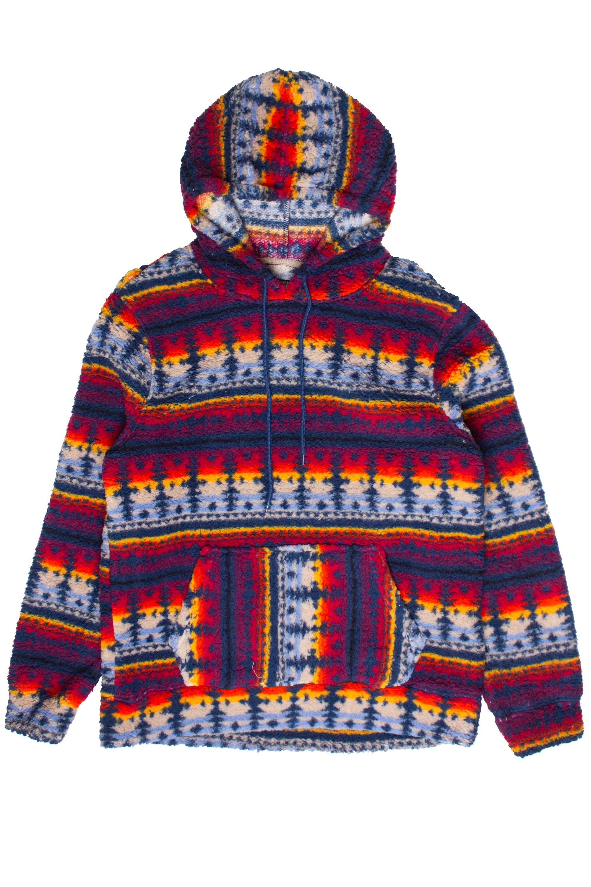 Southwest Pattern Sherpa Hoodie - Navy