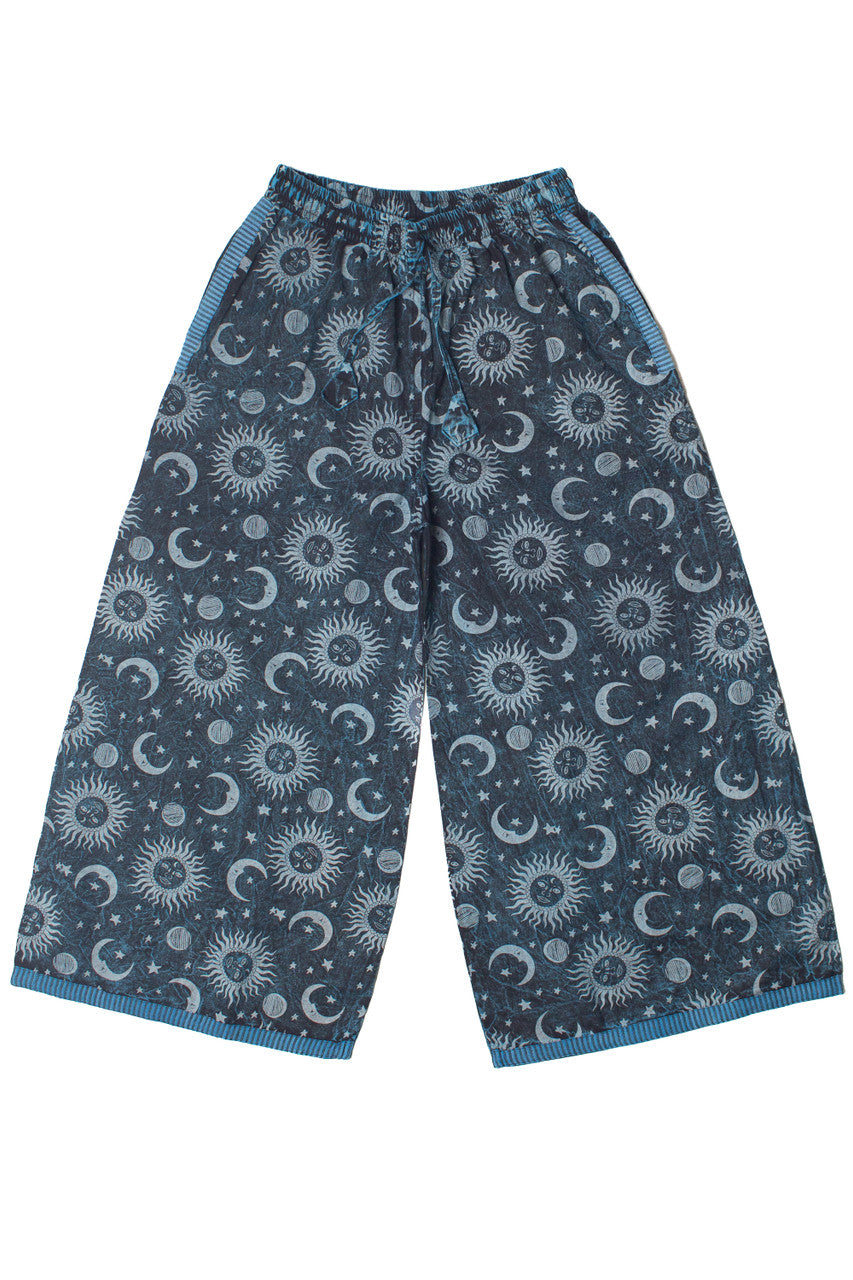 Striped Trim Wide Leg Celestial Print Pants