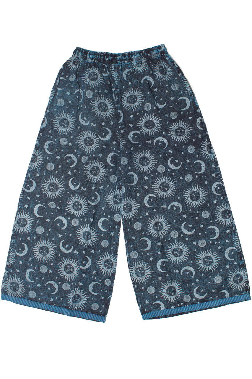 Striped Trim Wide Leg Celestial Print Pants