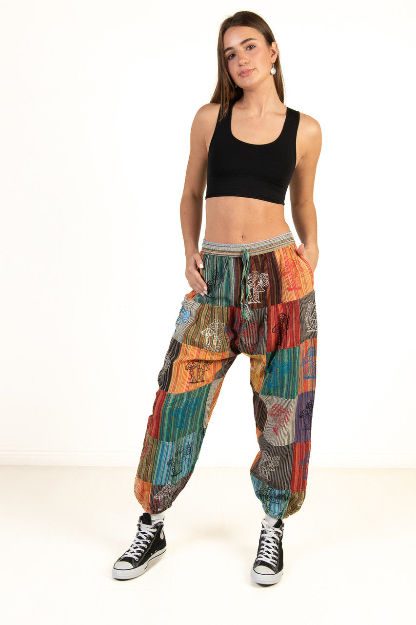 Mushroom Print Patchwork Joggers