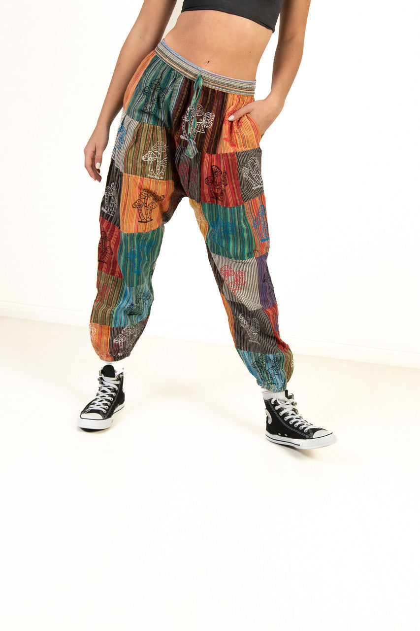 Mushroom Print Patchwork Joggers