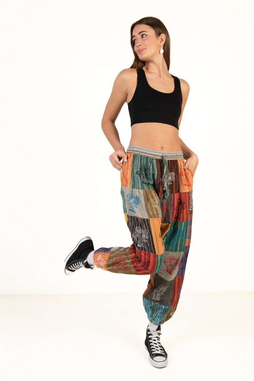 Mushroom Print Patchwork Joggers