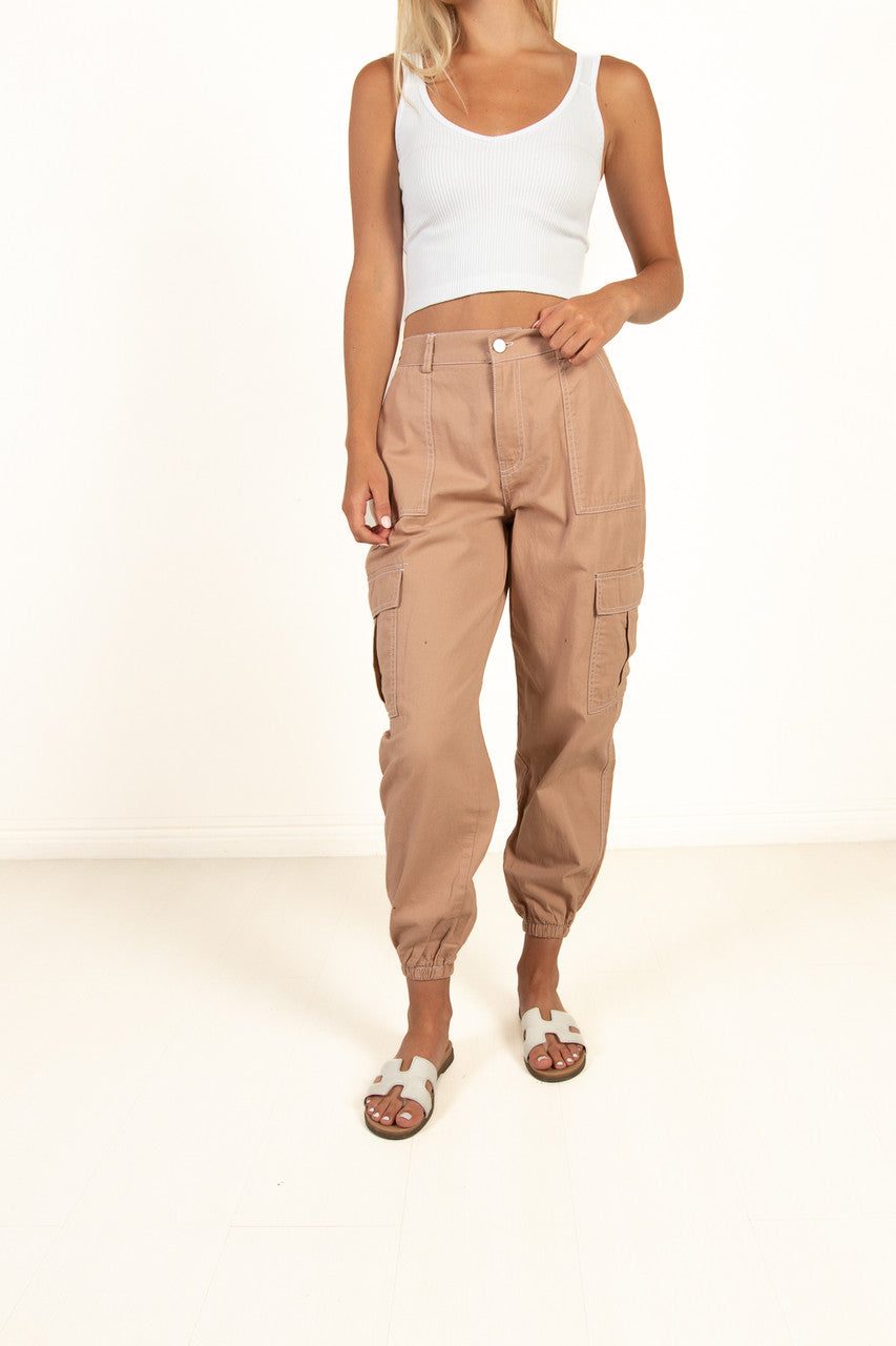 Taupe Cargo Joggers