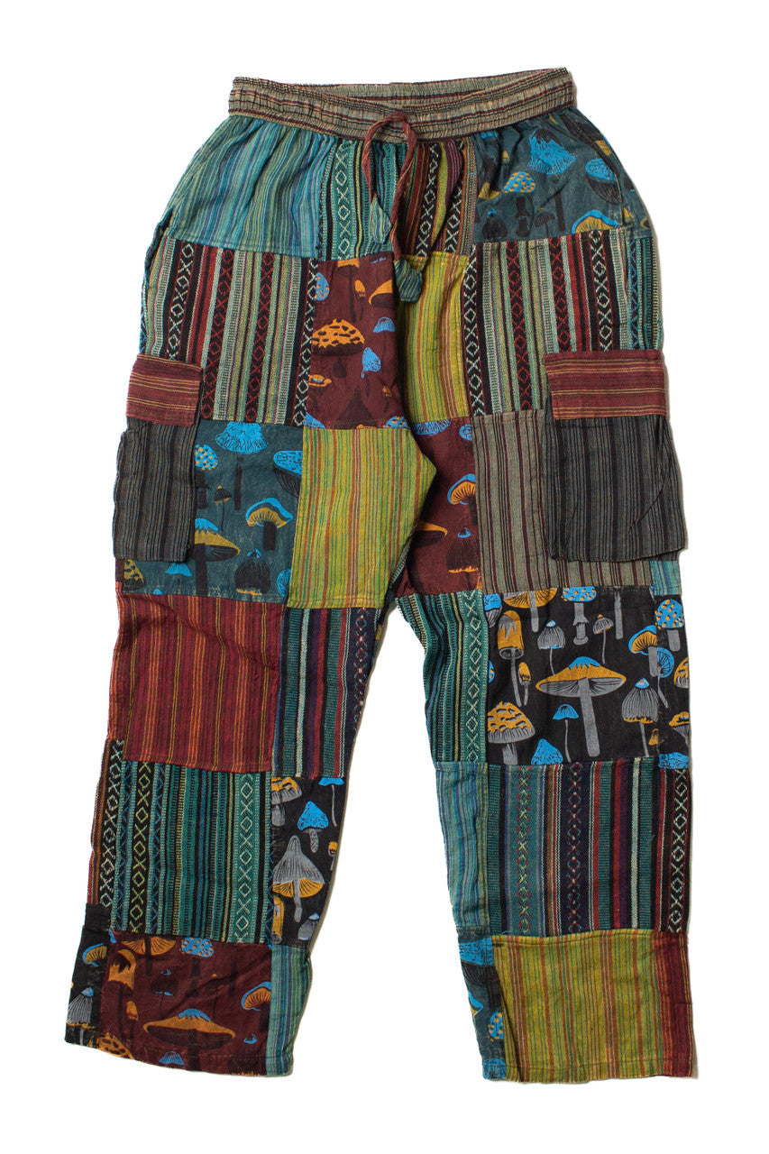 Mushroom Print Patchwork Cargo Pants