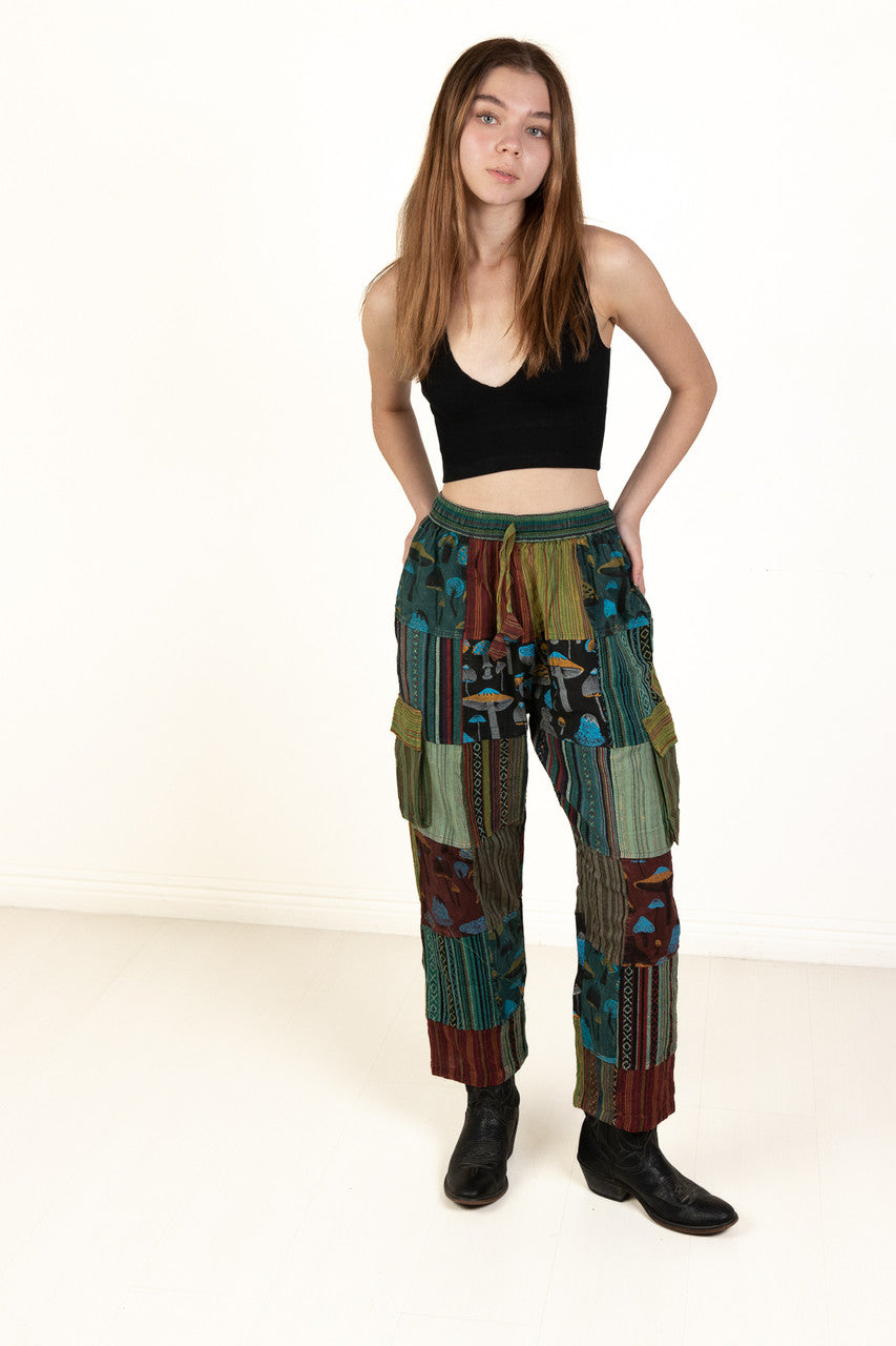 Mushroom Print Patchwork Cargo Pants