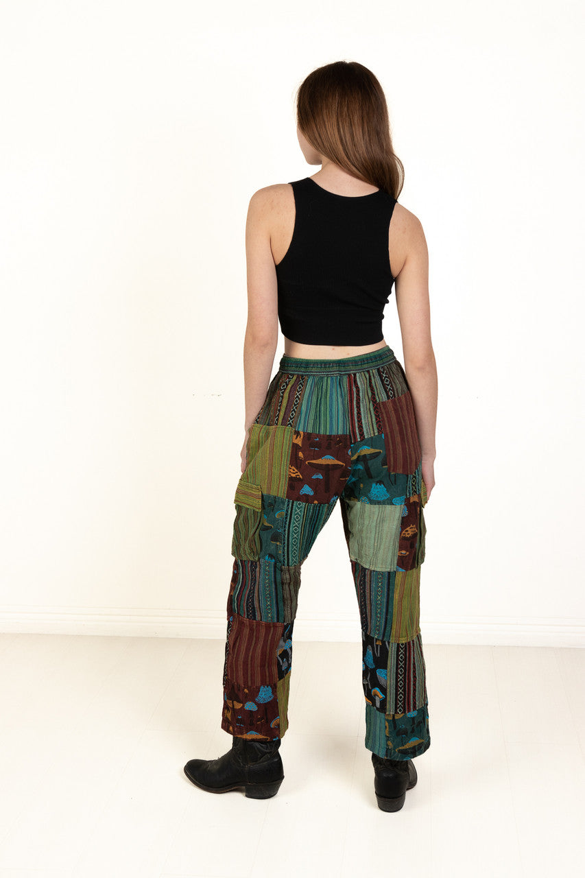 Mushroom Print Patchwork Cargo Pants