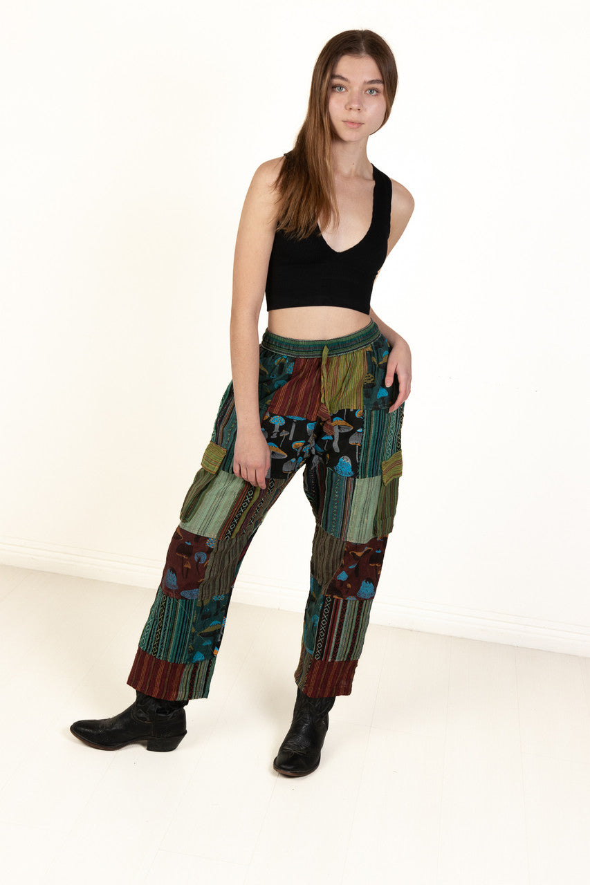 Mushroom Print Patchwork Cargo Pants