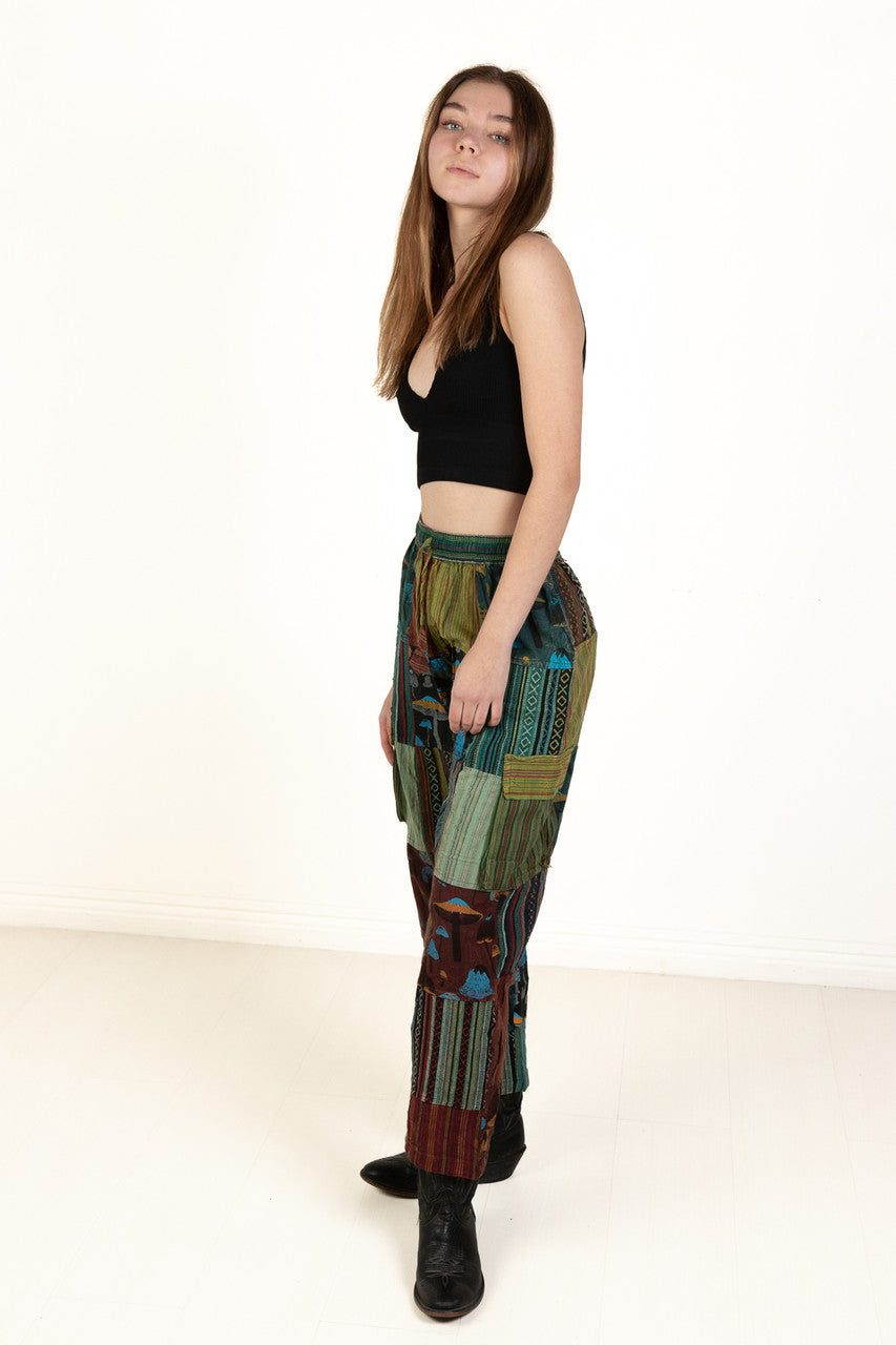 Mushroom Print Patchwork Cargo Pants