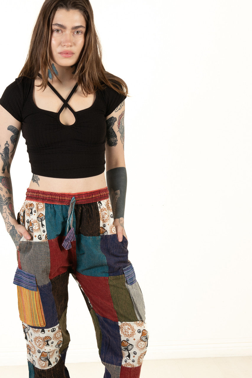 Sunny Mushroom Patchwork Cargo Joggers