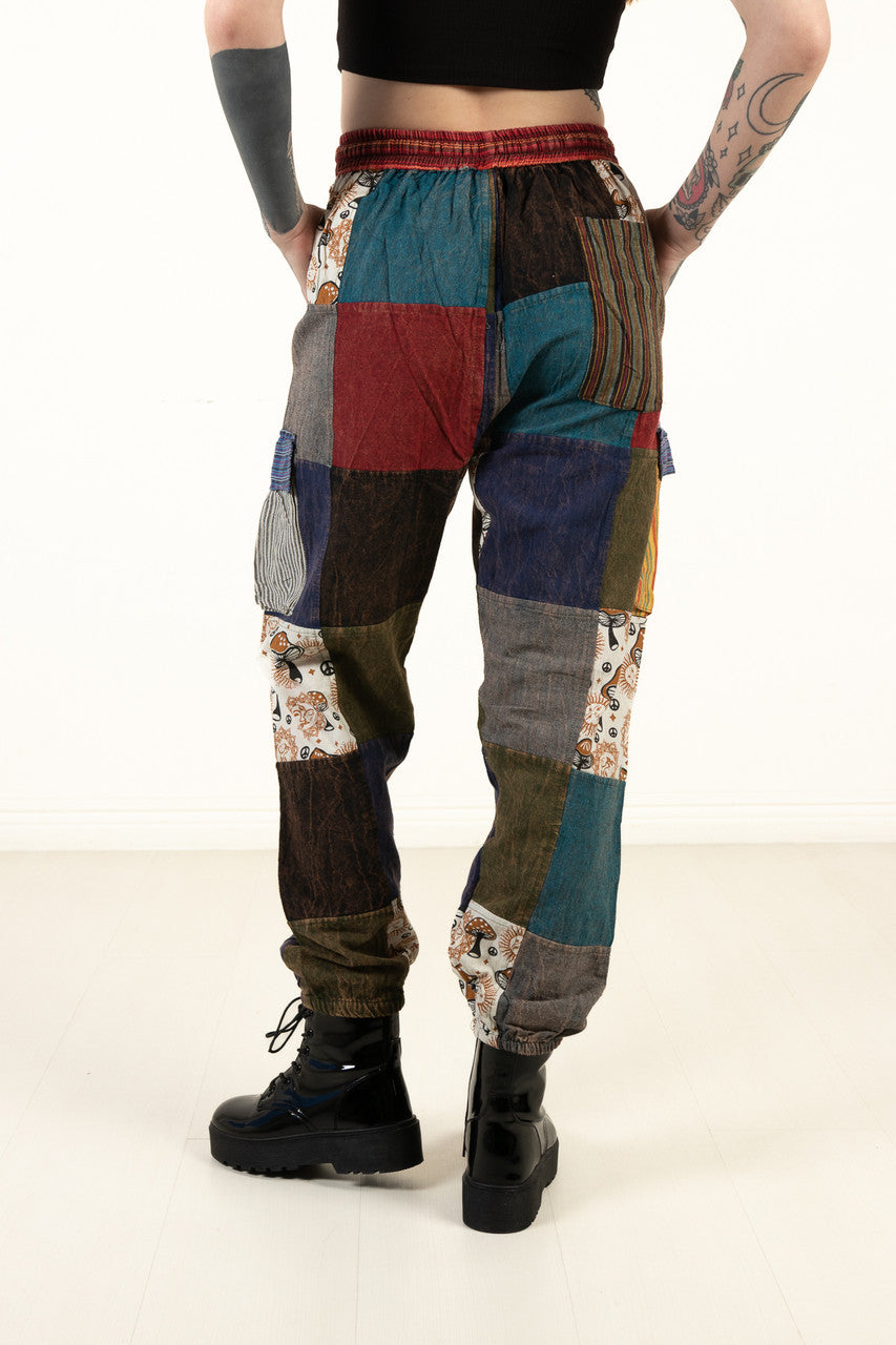 Sunny Mushroom Patchwork Cargo Joggers