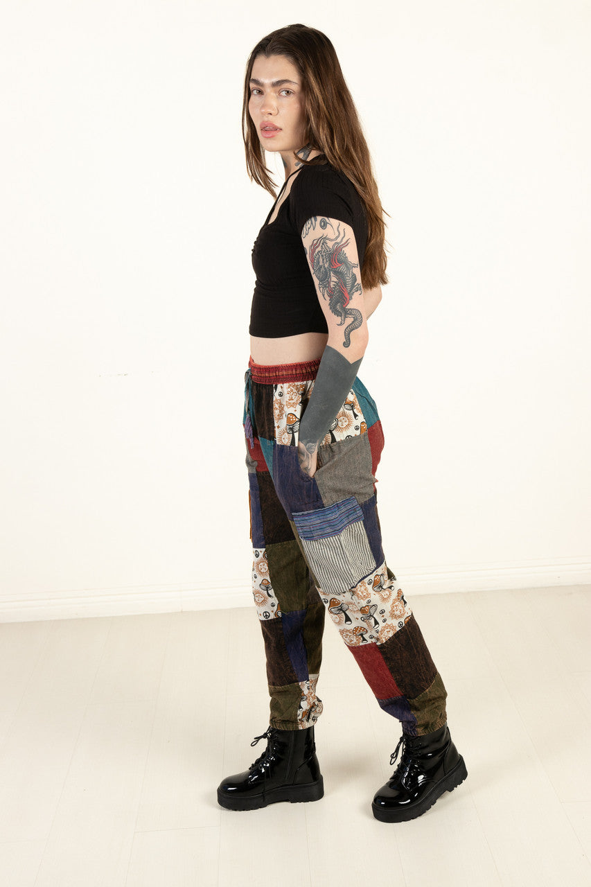 Sunny Mushroom Patchwork Cargo Joggers