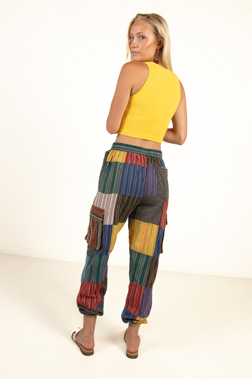 Cargo Embroidered Patchwork Pants