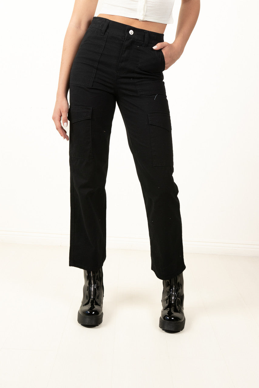 Black Cargo Twill Pants